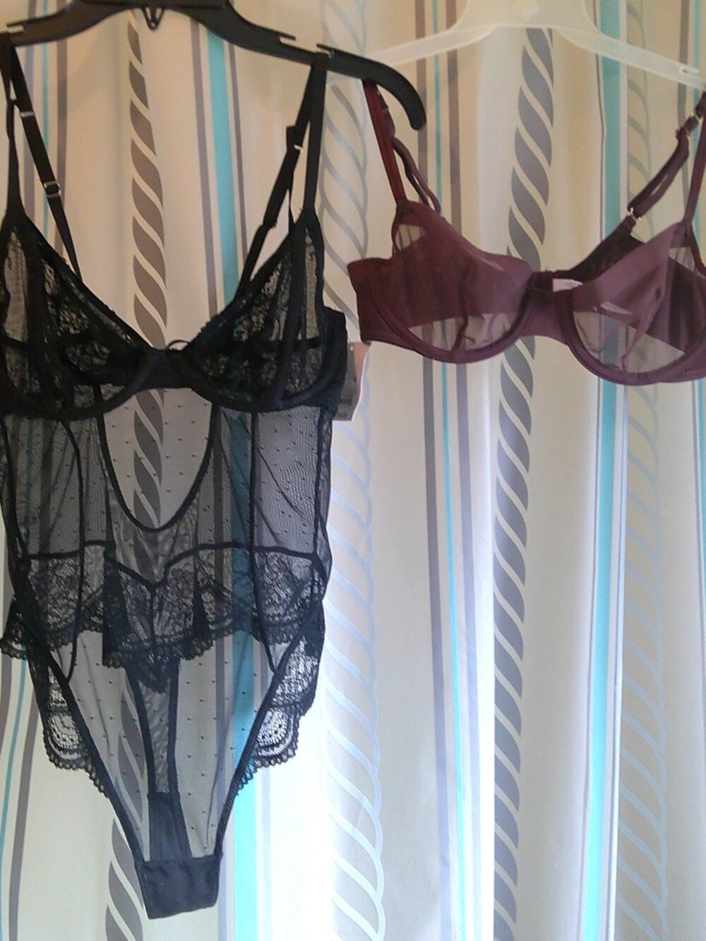 NWT 2 "Auden" Lingerie Items Underwire Sheer Bra + Teddy/Thong Bodysuit Sz S/32B
